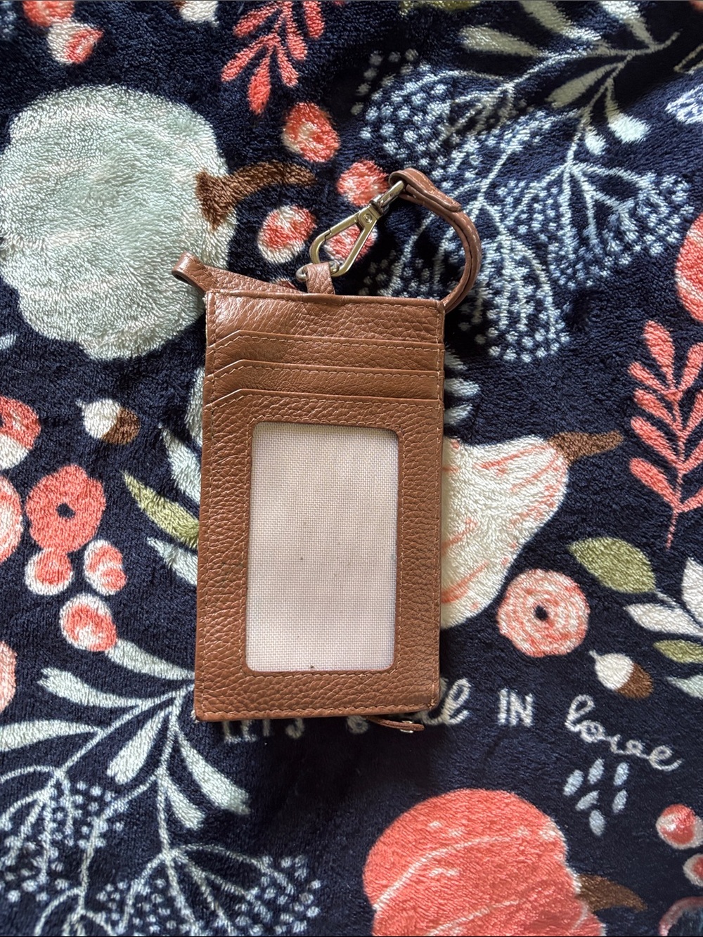 Brown Leather ID Card Holder with Key Ring